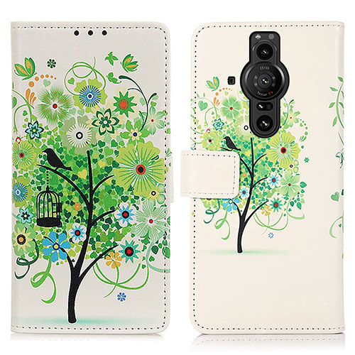 Leather Case Stands Fashionable Pattern Flip Cover Holder D02Y for Sony Xperia PRO-I Green