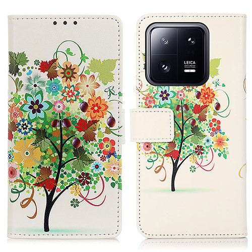 Leather Case Stands Fashionable Pattern Flip Cover Holder D02Y for Xiaomi Mi 13 5G Green