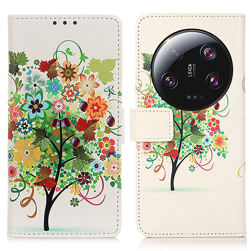 Leather Case Stands Fashionable Pattern Flip Cover Holder D02Y for Xiaomi Mi 13 Ultra 5G Green