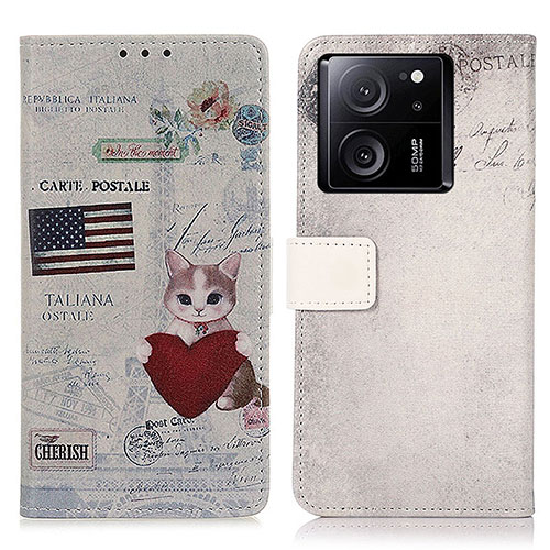 Leather Case Stands Fashionable Pattern Flip Cover Holder D02Y for Xiaomi Mi 13T Pro 5G Gray