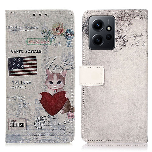 Leather Case Stands Fashionable Pattern Flip Cover Holder D02Y for Xiaomi Redmi Note 12 4G Gray