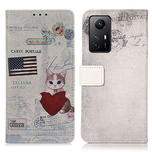 Leather Case Stands Fashionable Pattern Flip Cover Holder D02Y for Xiaomi Redmi Note 12S Gray