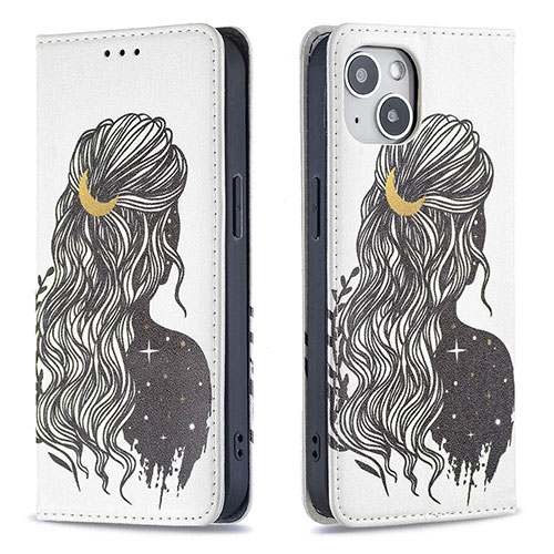 Leather Case Stands Fashionable Pattern Flip Cover Holder for Apple iPhone 14 Plus Gray