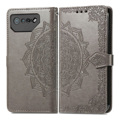 Leather Case Stands Fashionable Pattern Flip Cover Holder for Asus ROG Phone 7 Gray