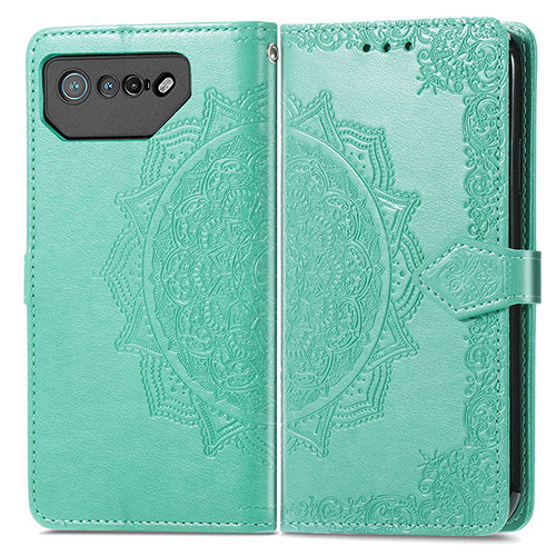 Leather Case Stands Fashionable Pattern Flip Cover Holder for Asus ROG Phone 7 Green