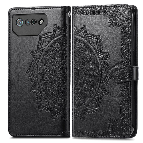 Leather Case Stands Fashionable Pattern Flip Cover Holder for Asus ROG Phone 7 Pro Black