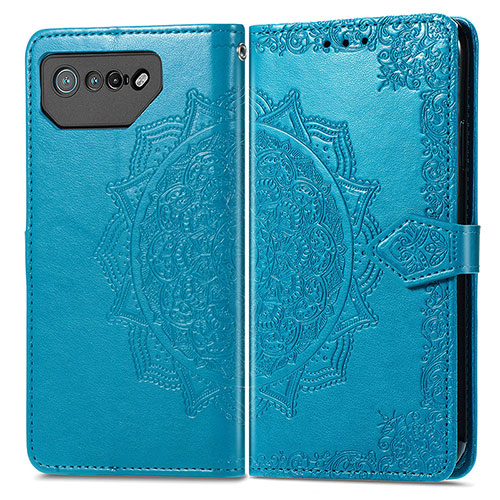 Leather Case Stands Fashionable Pattern Flip Cover Holder for Asus ROG Phone 7 Pro Blue