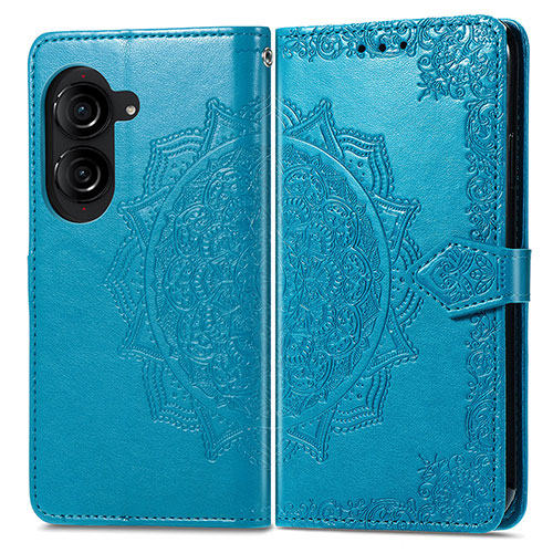 Leather Case Stands Fashionable Pattern Flip Cover Holder for Asus ZenFone 10 Blue