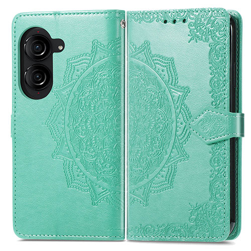 Leather Case Stands Fashionable Pattern Flip Cover Holder for Asus ZenFone 10 Green