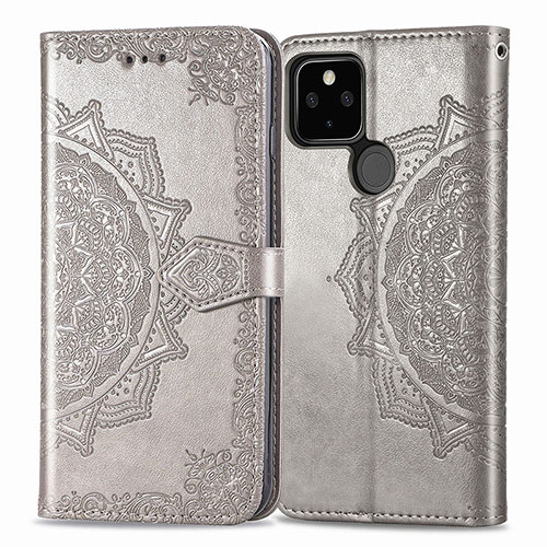 Leather Case Stands Fashionable Pattern Flip Cover Holder for Google Pixel 4a 5G Gray