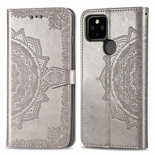 Leather Case Stands Fashionable Pattern Flip Cover Holder for Google Pixel 5 Gray