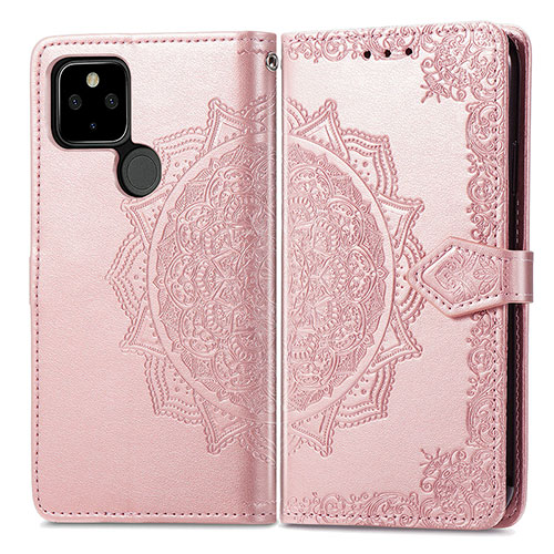 Leather Case Stands Fashionable Pattern Flip Cover Holder for Google Pixel 5a 5G Rose Gold