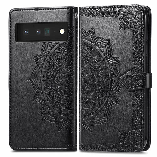 Leather Case Stands Fashionable Pattern Flip Cover Holder for Google Pixel 6 Pro 5G Black