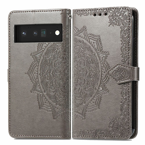 Leather Case Stands Fashionable Pattern Flip Cover Holder for Google Pixel 6 Pro 5G Gray