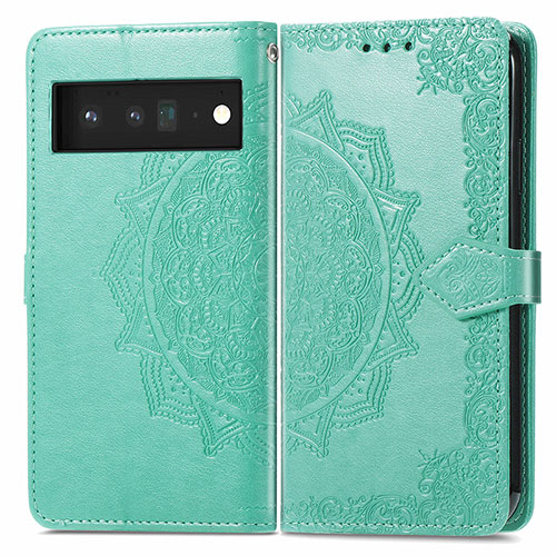 Leather Case Stands Fashionable Pattern Flip Cover Holder for Google Pixel 6 Pro 5G Green