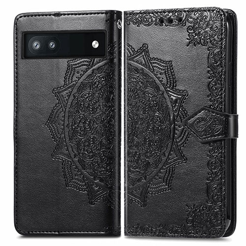 Leather Case Stands Fashionable Pattern Flip Cover Holder for Google Pixel 6a 5G Black