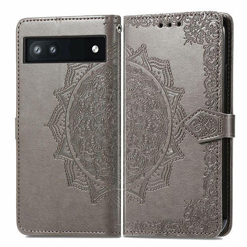 Leather Case Stands Fashionable Pattern Flip Cover Holder for Google Pixel 6a 5G Gray