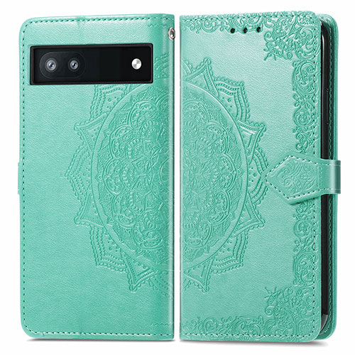 Leather Case Stands Fashionable Pattern Flip Cover Holder for Google Pixel 6a 5G Green