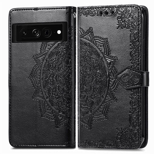 Leather Case Stands Fashionable Pattern Flip Cover Holder for Google Pixel 7 Pro 5G Black