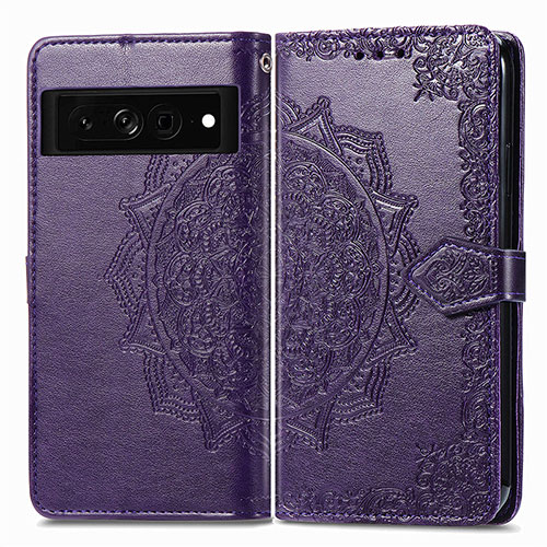 Leather Case Stands Fashionable Pattern Flip Cover Holder for Google Pixel 7 Pro 5G Purple