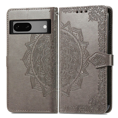 Leather Case Stands Fashionable Pattern Flip Cover Holder for Google Pixel 7a 5G Gray