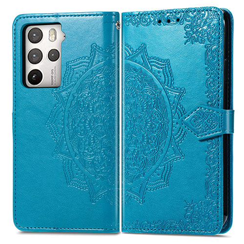 Leather Case Stands Fashionable Pattern Flip Cover Holder for HTC U23 5G Blue