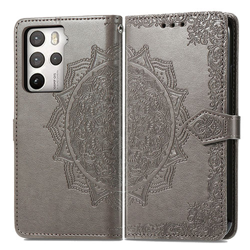 Leather Case Stands Fashionable Pattern Flip Cover Holder for HTC U23 5G Gray