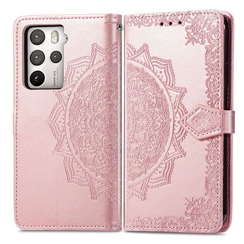 Leather Case Stands Fashionable Pattern Flip Cover Holder for HTC U23 5G Rose Gold