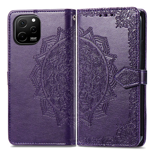 Leather Case Stands Fashionable Pattern Flip Cover Holder for Huawei Enjoy 50z Purple