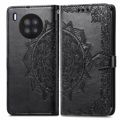 Leather Case Stands Fashionable Pattern Flip Cover Holder for Huawei Honor 50 Lite Black