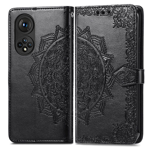 Leather Case Stands Fashionable Pattern Flip Cover Holder for Huawei Honor 50 Pro 5G Black