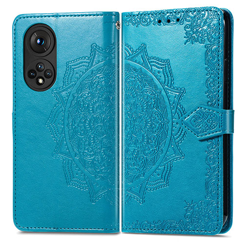 Leather Case Stands Fashionable Pattern Flip Cover Holder for Huawei Honor 50 Pro 5G Blue