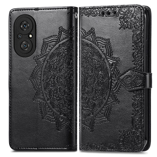 Leather Case Stands Fashionable Pattern Flip Cover Holder for Huawei Honor 50 SE 5G Black