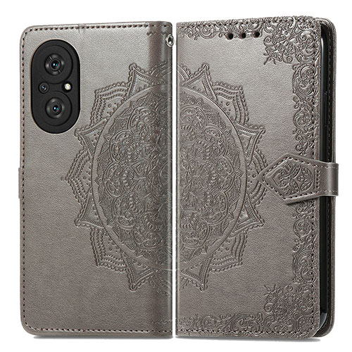 Leather Case Stands Fashionable Pattern Flip Cover Holder for Huawei Honor 50 SE 5G Gray