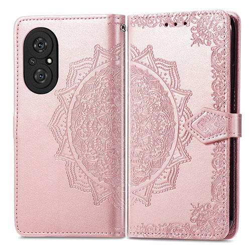 Leather Case Stands Fashionable Pattern Flip Cover Holder for Huawei Honor 50 SE 5G Rose Gold