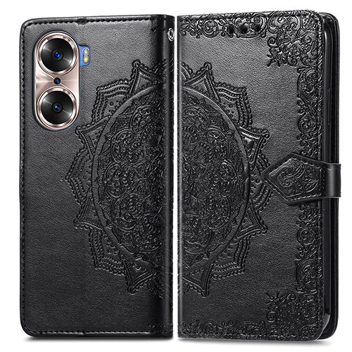 Leather Case Stands Fashionable Pattern Flip Cover Holder for Huawei Honor 60 Pro 5G Black