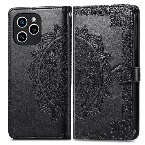 Leather Case Stands Fashionable Pattern Flip Cover Holder for Huawei Honor 60 SE 5G Black