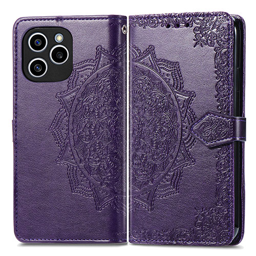 Leather Case Stands Fashionable Pattern Flip Cover Holder for Huawei Honor 60 SE 5G Purple