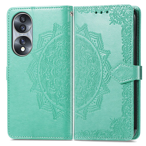 Leather Case Stands Fashionable Pattern Flip Cover Holder for Huawei Honor 70 5G Green