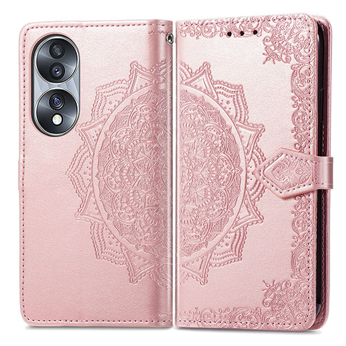 Leather Case Stands Fashionable Pattern Flip Cover Holder for Huawei Honor 70 5G Rose Gold