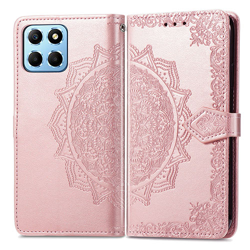 Leather Case Stands Fashionable Pattern Flip Cover Holder for Huawei Honor 70 Lite 5G Rose Gold