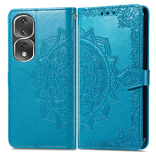 Leather Case Stands Fashionable Pattern Flip Cover Holder for Huawei Honor 80 Pro 5G Blue