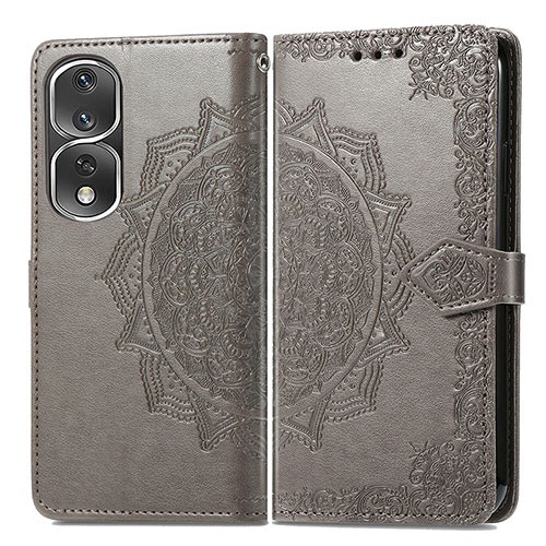 Leather Case Stands Fashionable Pattern Flip Cover Holder for Huawei Honor 80 Pro 5G Gray