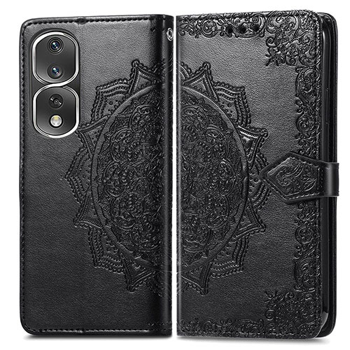 Leather Case Stands Fashionable Pattern Flip Cover Holder for Huawei Honor 80 Pro Flat 5G Black