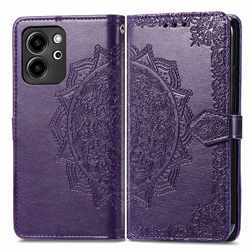 Leather Case Stands Fashionable Pattern Flip Cover Holder for Huawei Honor 80 SE 5G Purple