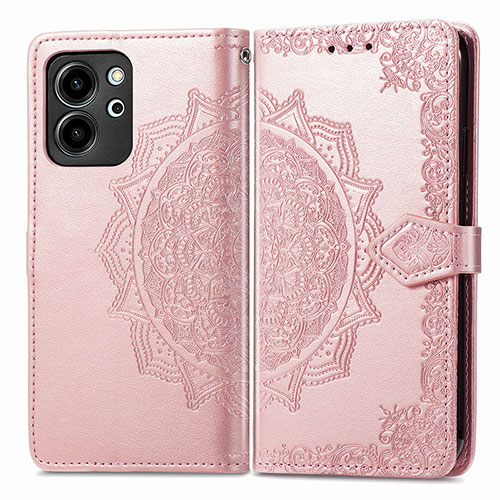 Leather Case Stands Fashionable Pattern Flip Cover Holder for Huawei Honor 80 SE 5G Rose Gold