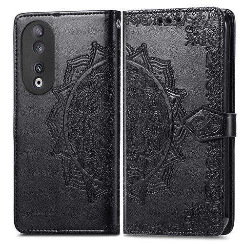 Leather Case Stands Fashionable Pattern Flip Cover Holder for Huawei Honor 90 5G Black