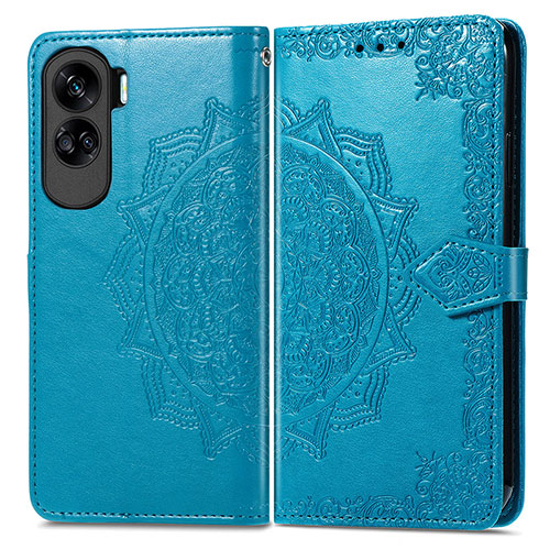 Leather Case Stands Fashionable Pattern Flip Cover Holder for Huawei Honor 90 Lite 5G Blue