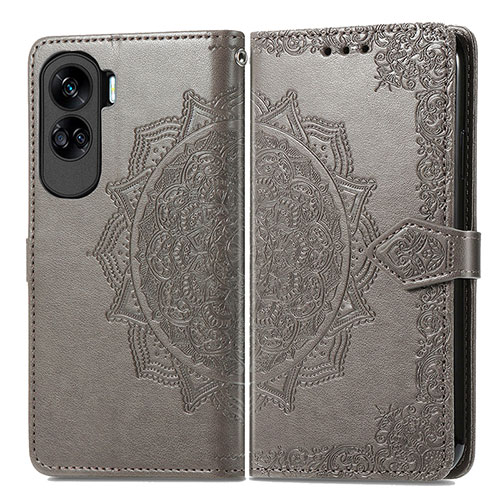 Leather Case Stands Fashionable Pattern Flip Cover Holder for Huawei Honor 90 Lite 5G Gray