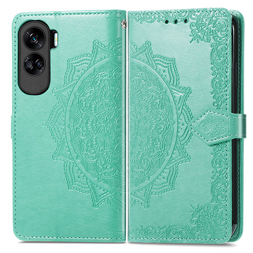 Leather Case Stands Fashionable Pattern Flip Cover Holder for Huawei Honor 90 Lite 5G Green